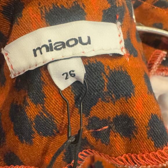 Miaou The Tommy Leopard Trouser Pants Stretch Denim Logo Belted Size 26 NWT - Picture 9 of 13